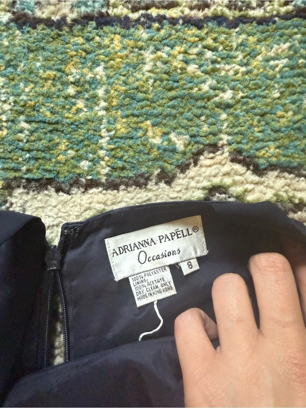 Vintage 90s Adrianna Papell Occasions Navy Satin & Sheer Evening Gown Neck Scarf